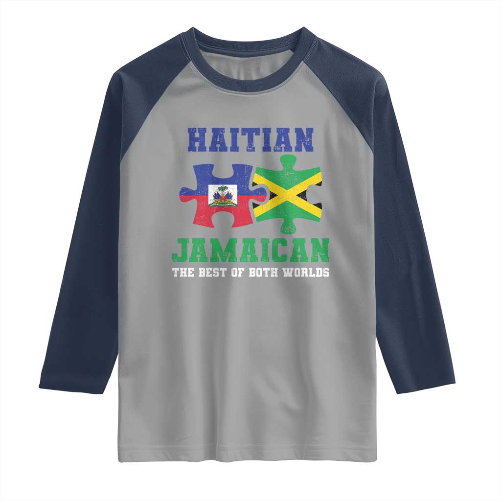 Haitian Jamaican Roots Raglan Shirt Haiti Jamaica Combo Puzzle TS10 Sport Gray Navy Print Your Wear