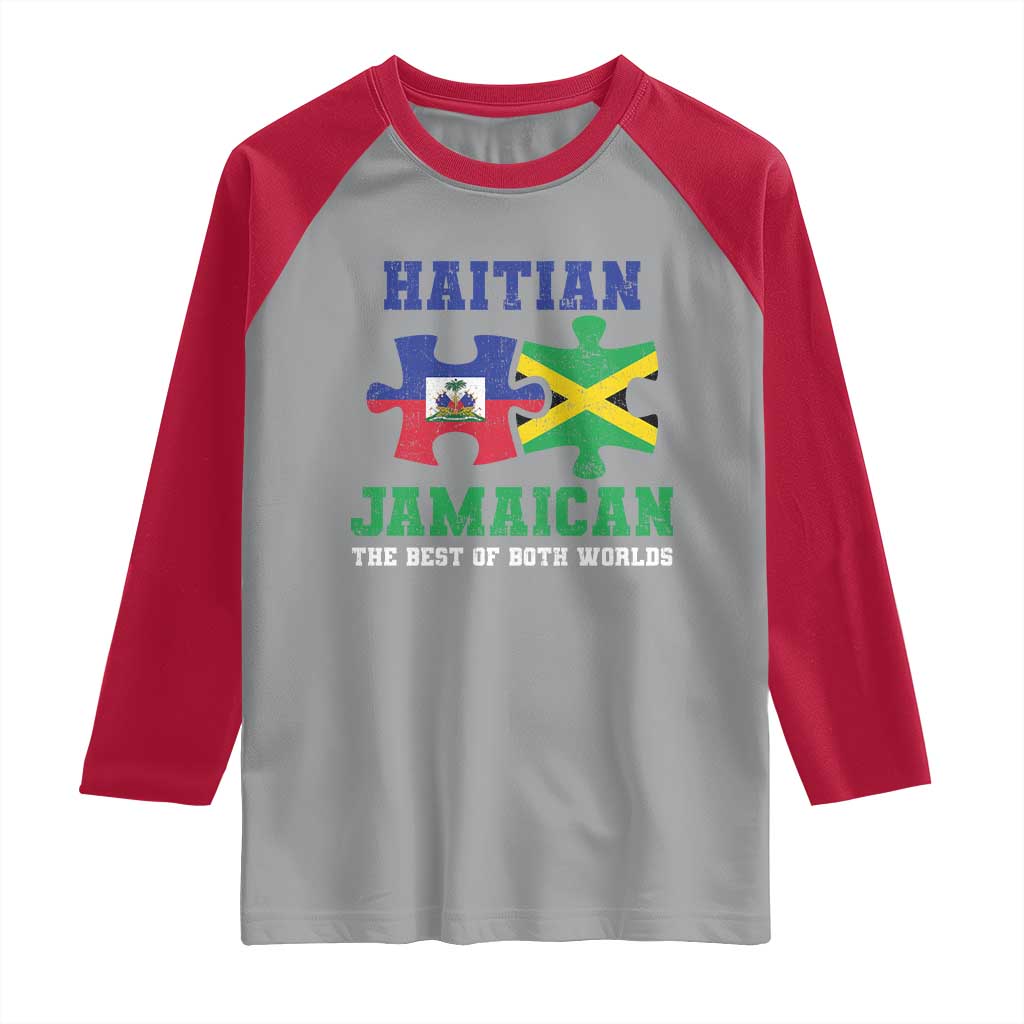 Haitian Jamaican Roots Raglan Shirt Haiti Jamaica Combo Puzzle TS10 Sport Gray Red Print Your Wear