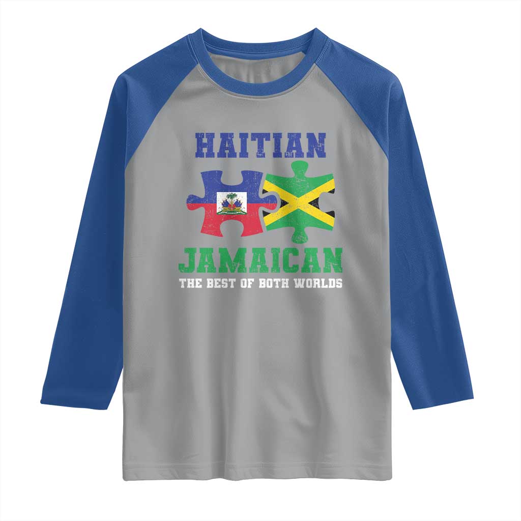 Haitian Jamaican Roots Raglan Shirt Haiti Jamaica Combo Puzzle TS10 Sport Gray Royal Print Your Wear