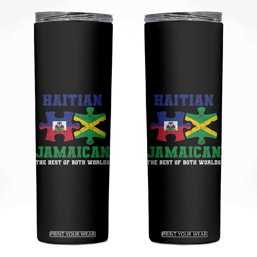 Haitian Jamaican Roots Skinny Tumbler Haiti Jamaica Combo Puzzle TS10 Black Print Your Wear