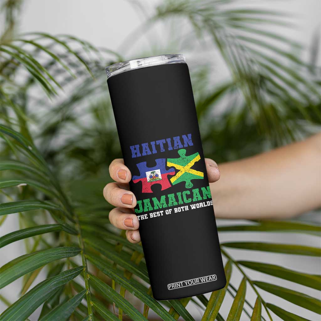Haitian Jamaican Roots Skinny Tumbler Haiti Jamaica Combo Puzzle TS10 Print Your Wear