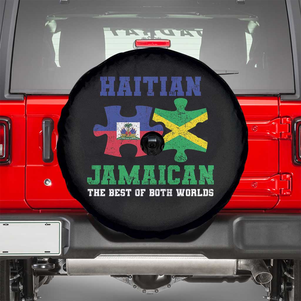 Haitian Jamaican Roots Spare Tire Cover Haiti Jamaica Combo Puzzle TS10 Black Print Your Wear