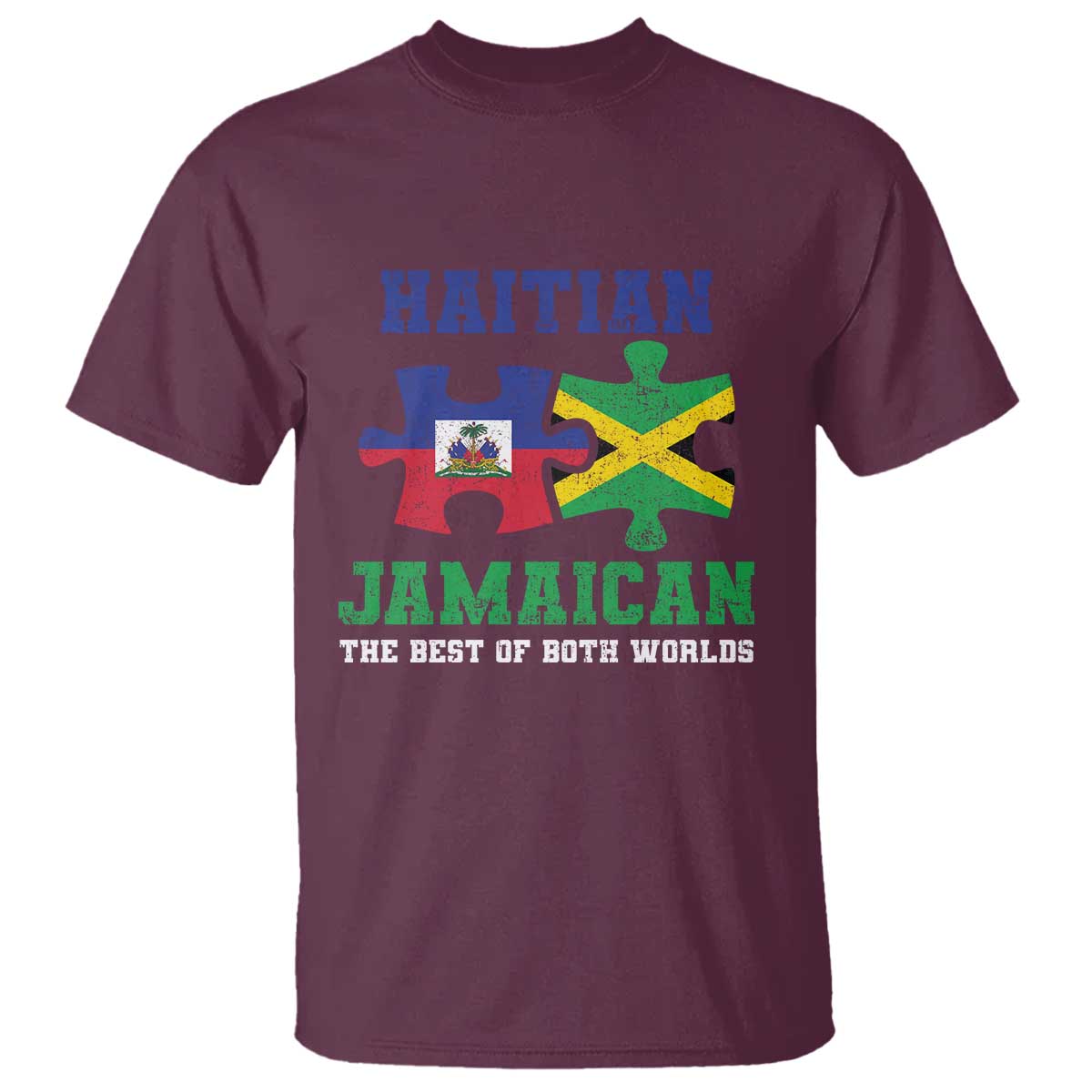 Haitian Jamaican Roots T Shirt Haiti Jamaica Combo Puzzle TS10 Maroon Print Your Wear