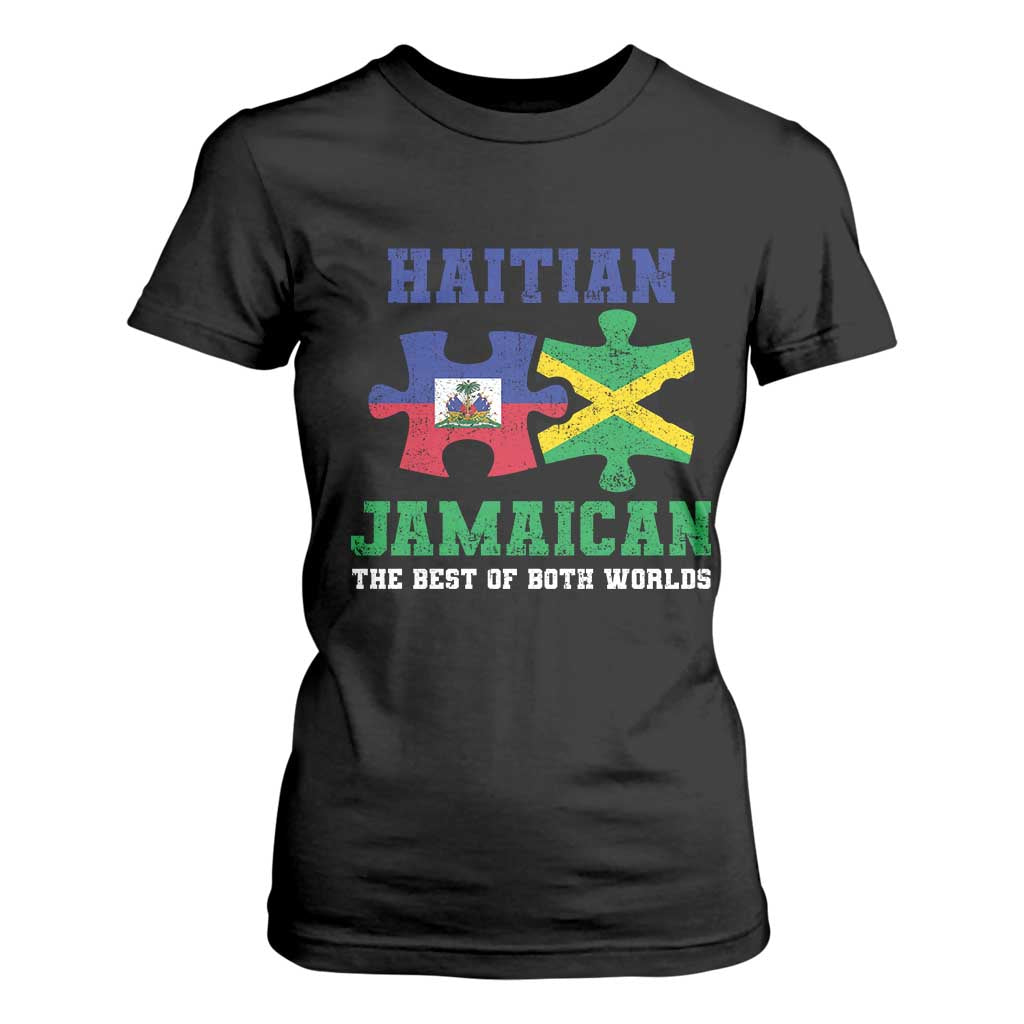 Haitian Jamaican Roots T Shirt For Women Haiti Jamaica Combo Puzzle TS10 Black Print Your Wear