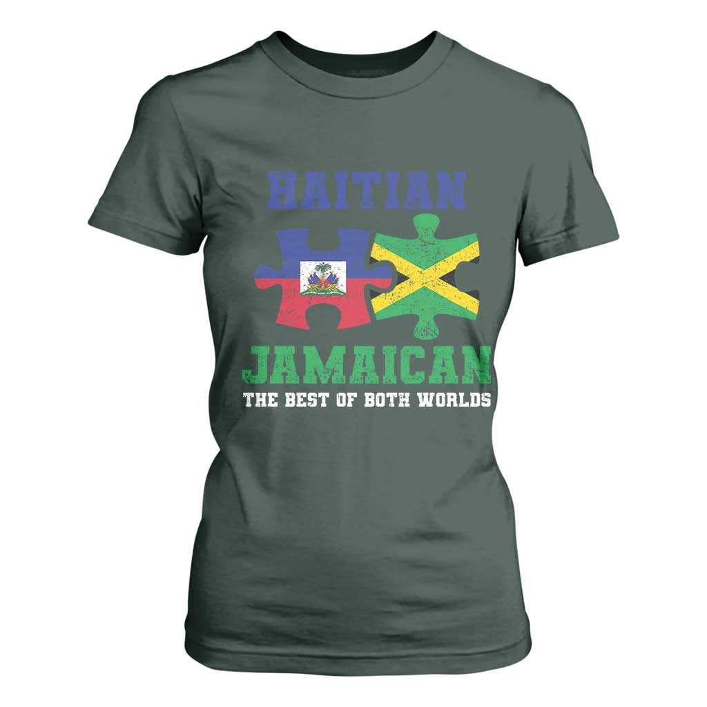 Haitian Jamaican Roots T Shirt For Women Haiti Jamaica Combo Puzzle TS10 Dark Forest Green Print Your Wear