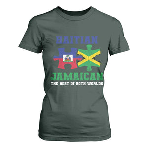 Haitian Jamaican Roots T Shirt For Women Haiti Jamaica Combo Puzzle TS10 Dark Forest Green Print Your Wear