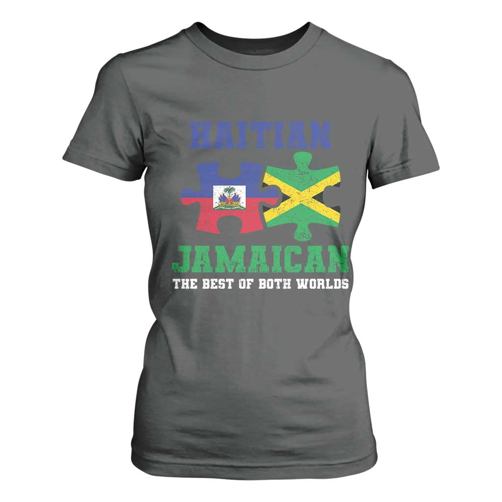 Haitian Jamaican Roots T Shirt For Women Haiti Jamaica Combo Puzzle TS10 Dark Heather Print Your Wear