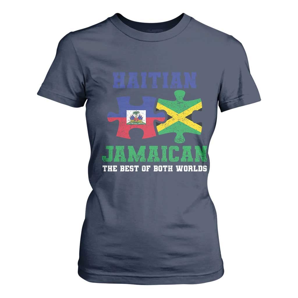 Haitian Jamaican Roots T Shirt For Women Haiti Jamaica Combo Puzzle TS10 Navy Print Your Wear