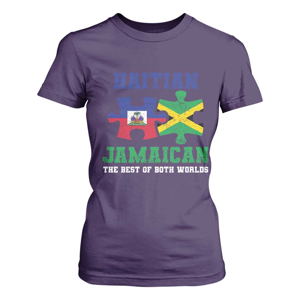 Haitian Jamaican Roots T Shirt For Women Haiti Jamaica Combo Puzzle TS10 Purple Print Your Wear