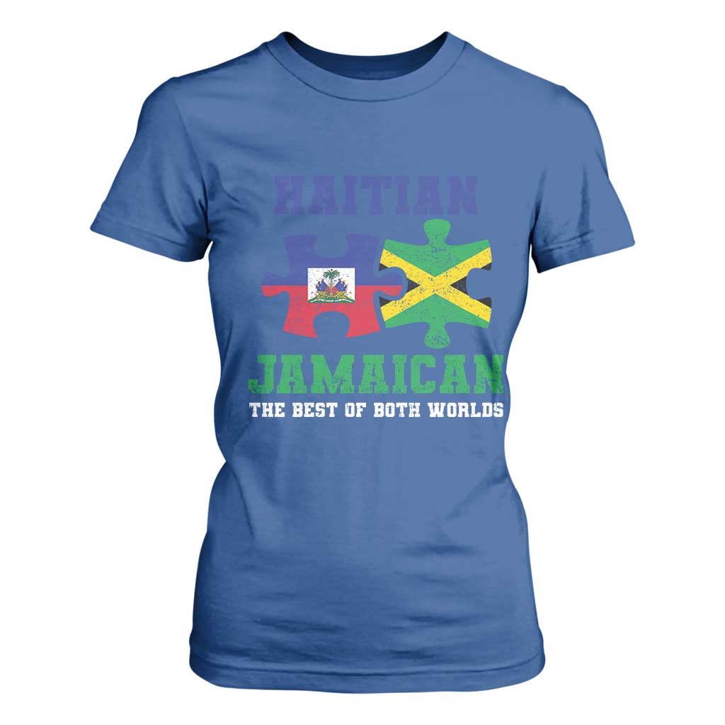 Haitian Jamaican Roots T Shirt For Women Haiti Jamaica Combo Puzzle TS10 Royal Blue Print Your Wear