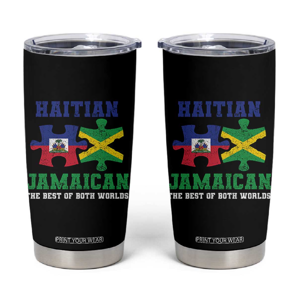 Haitian Jamaican Roots Tumbler Cup Haiti Jamaica Combo Puzzle TS10 Black Print Your Wear