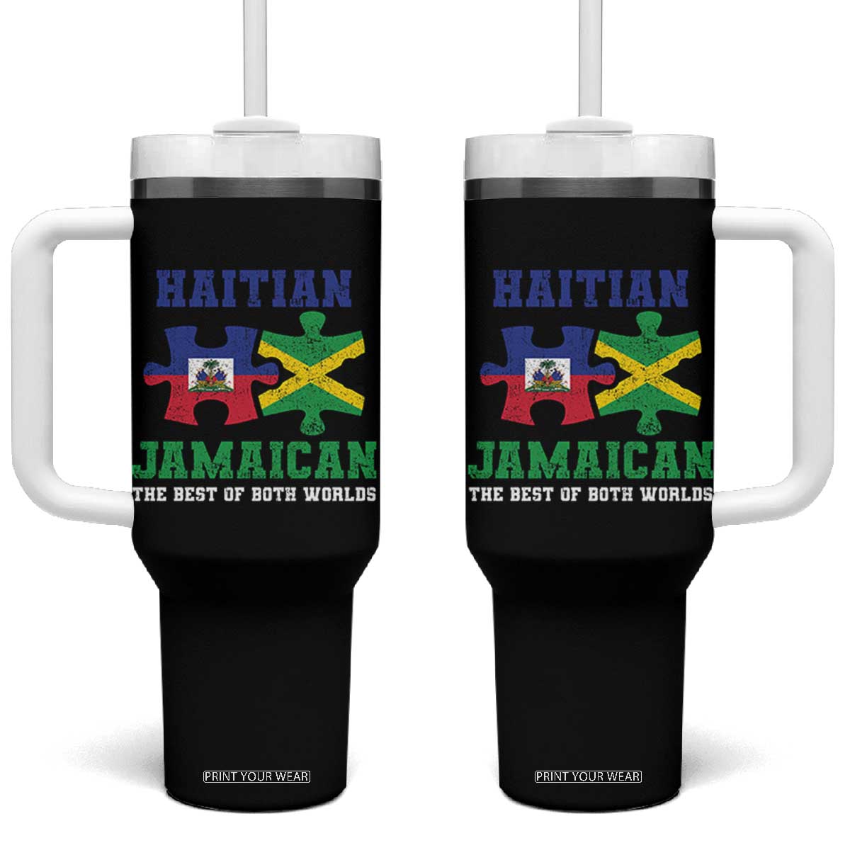 Haitian Jamaican Roots Tumbler With Handle Haiti Jamaica Combo Puzzle TS10 One Size: 40 oz Black Print Your Wear