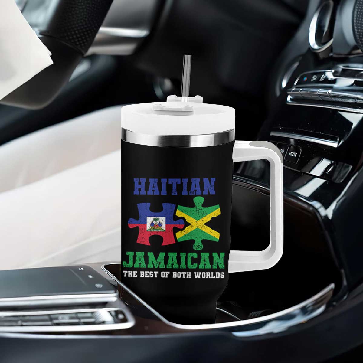 Haitian Jamaican Roots Tumbler With Handle Haiti Jamaica Combo Puzzle TS10 Print Your Wear