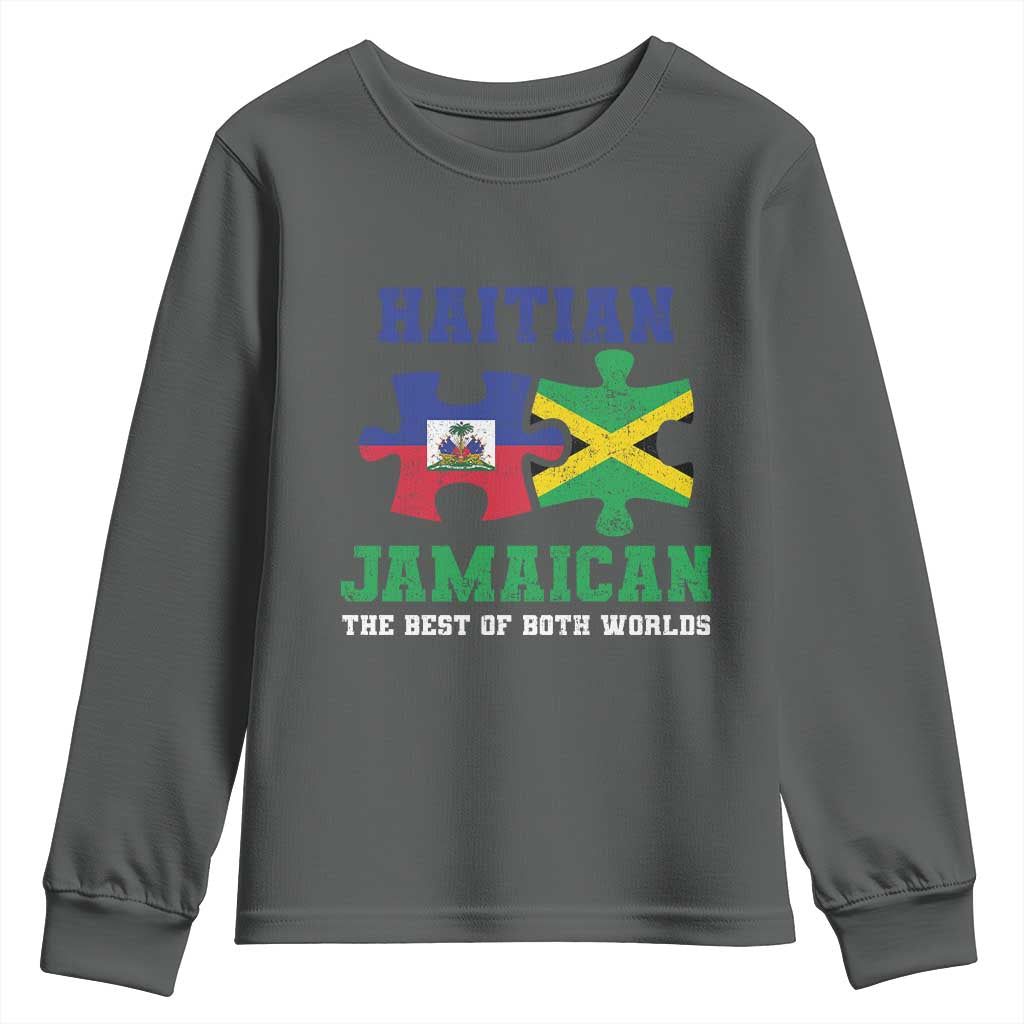 Haitian Jamaican Roots Youth Sweatshirt Haiti Jamaica Combo Puzzle TS10 Dark Heather Print Your Wear