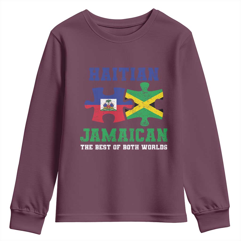 Haitian Jamaican Roots Youth Sweatshirt Haiti Jamaica Combo Puzzle TS10 Maroon Print Your Wear