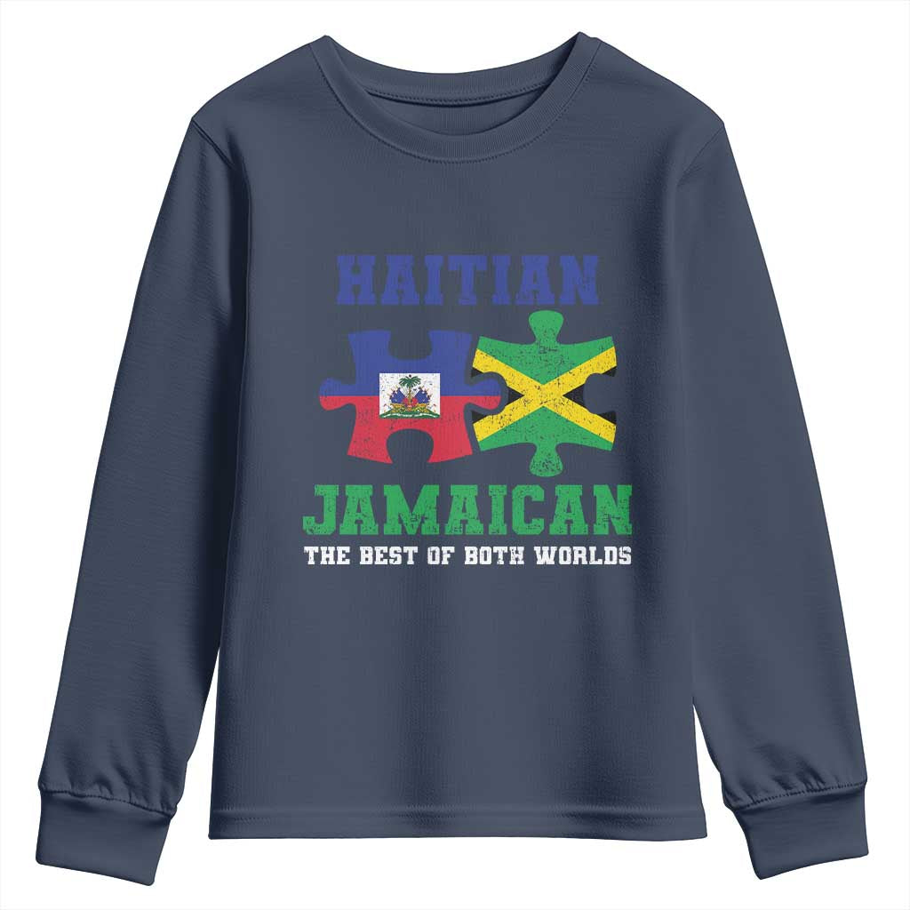 Haitian Jamaican Roots Youth Sweatshirt Haiti Jamaica Combo Puzzle TS10 Navy Print Your Wear
