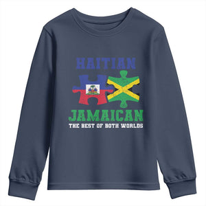 Haitian Jamaican Roots Youth Sweatshirt Haiti Jamaica Combo Puzzle TS10 Navy Print Your Wear