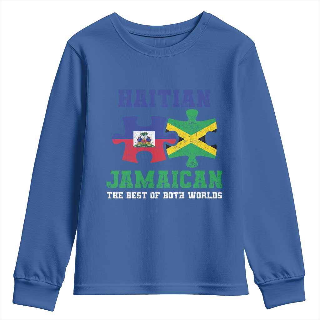 Haitian Jamaican Roots Youth Sweatshirt Haiti Jamaica Combo Puzzle TS10 Royal Blue Print Your Wear