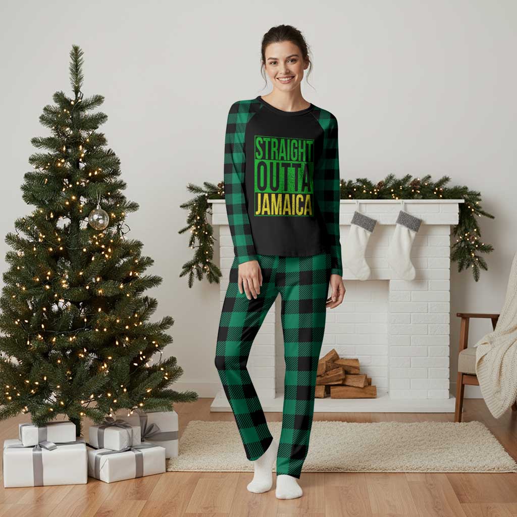 Straight Outta Jamaica Plaid Pajama Set Cool Jamaican Travel Vacation TS10 Green Plaid Print Your Wear