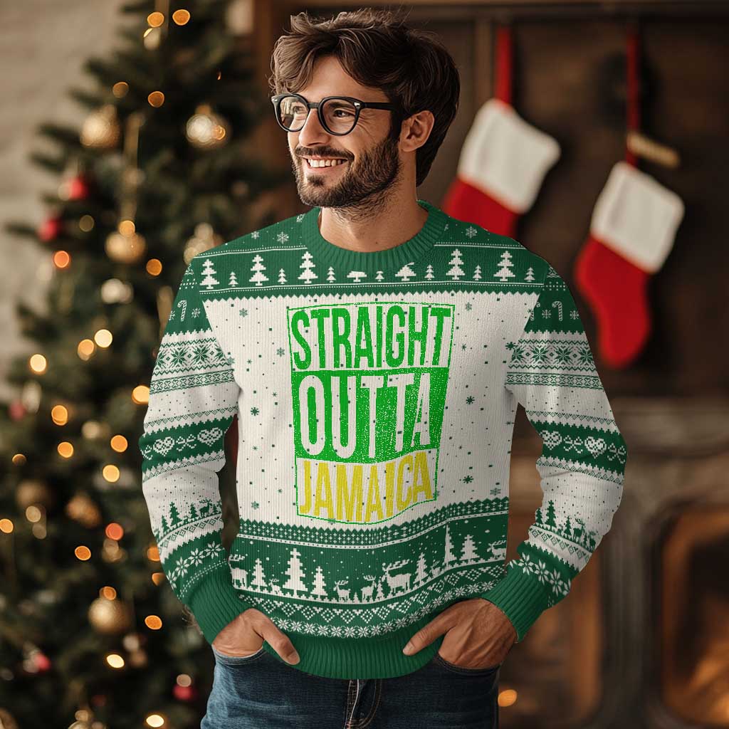 Straight Outta Jamaica Ugly Christmas Sweater Cool Jamaican Travel Vacation TS10 Beige Green Print Your Wear
