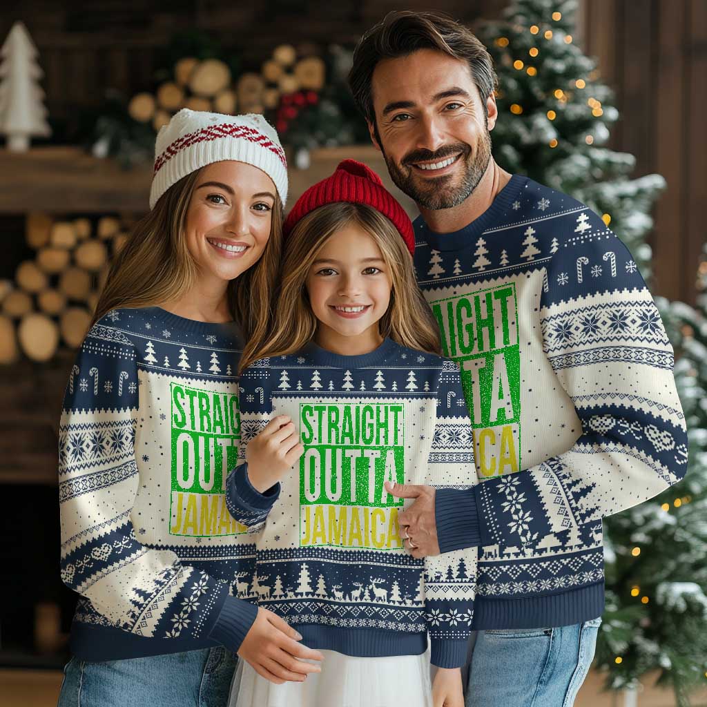 Straight Outta Jamaica Ugly Christmas Sweater Cool Jamaican Travel Vacation TS10 Beige Navy Print Your Wear