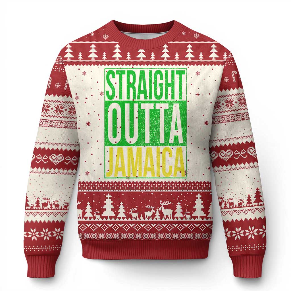 Straight Outta Jamaica Ugly Christmas Sweater Cool Jamaican Travel Vacation TS10 Beige Red Print Your Wear