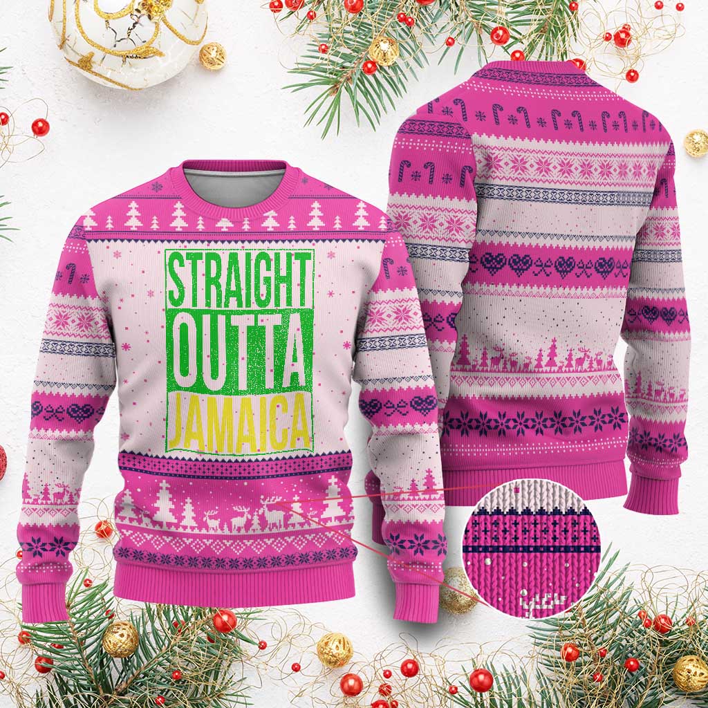 Straight Outta Jamaica Ugly Christmas Sweater Cool Jamaican Travel Vacation TS10 Hot Pink Print Your Wear