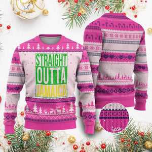Straight Outta Jamaica Ugly Christmas Sweater Cool Jamaican Travel Vacation TS10 Hot Pink Print Your Wear