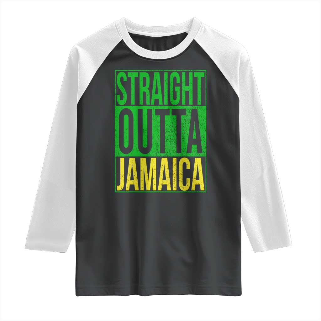 Straight Outta Jamaica Raglan Shirt Cool Jamaican Travel Vacation TS10 Black White Print Your Wear