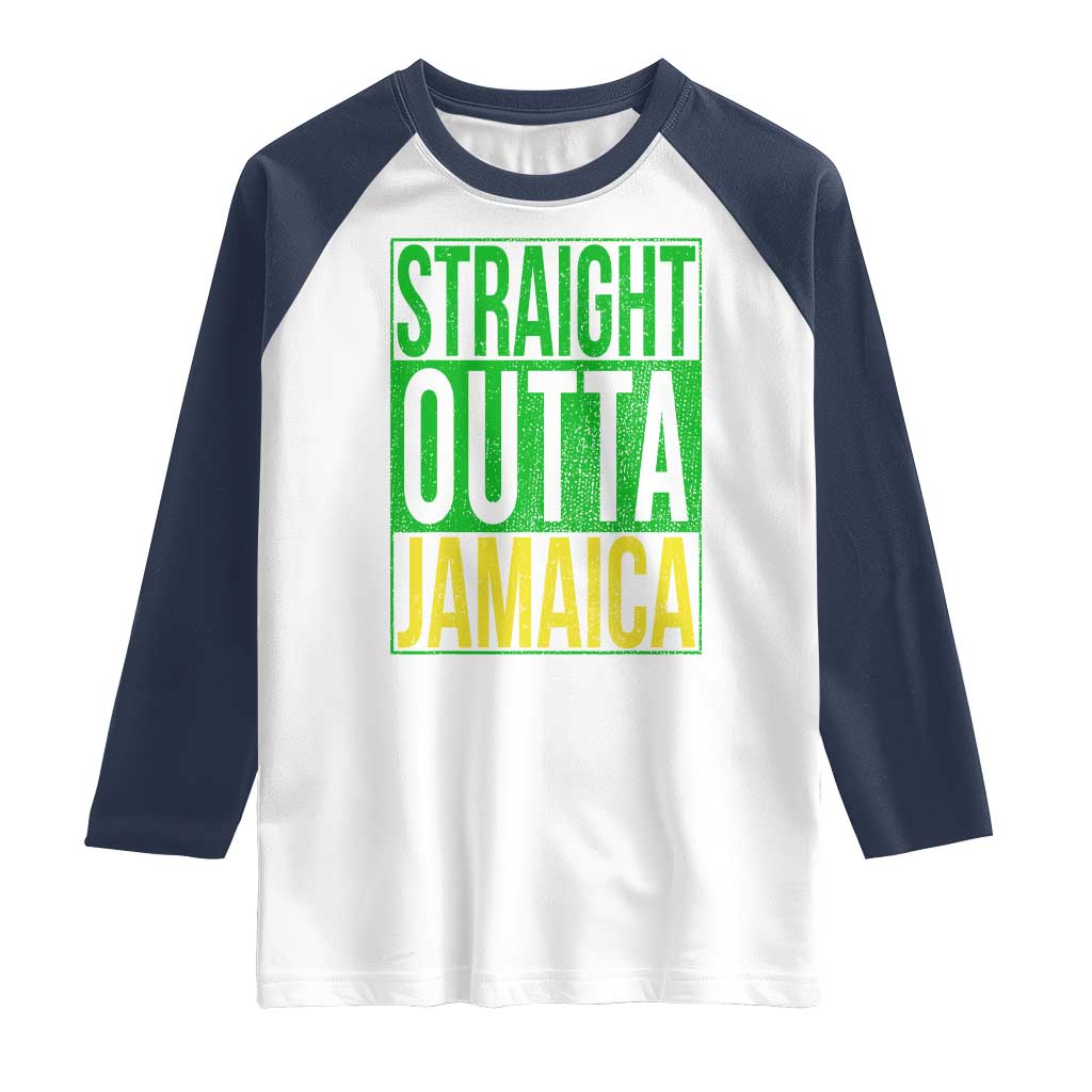 Straight Outta Jamaica Raglan Shirt Cool Jamaican Travel Vacation TS10 White Navy Print Your Wear