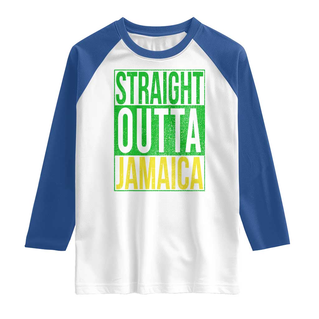 Straight Outta Jamaica Raglan Shirt Cool Jamaican Travel Vacation TS10 White Royal Print Your Wear