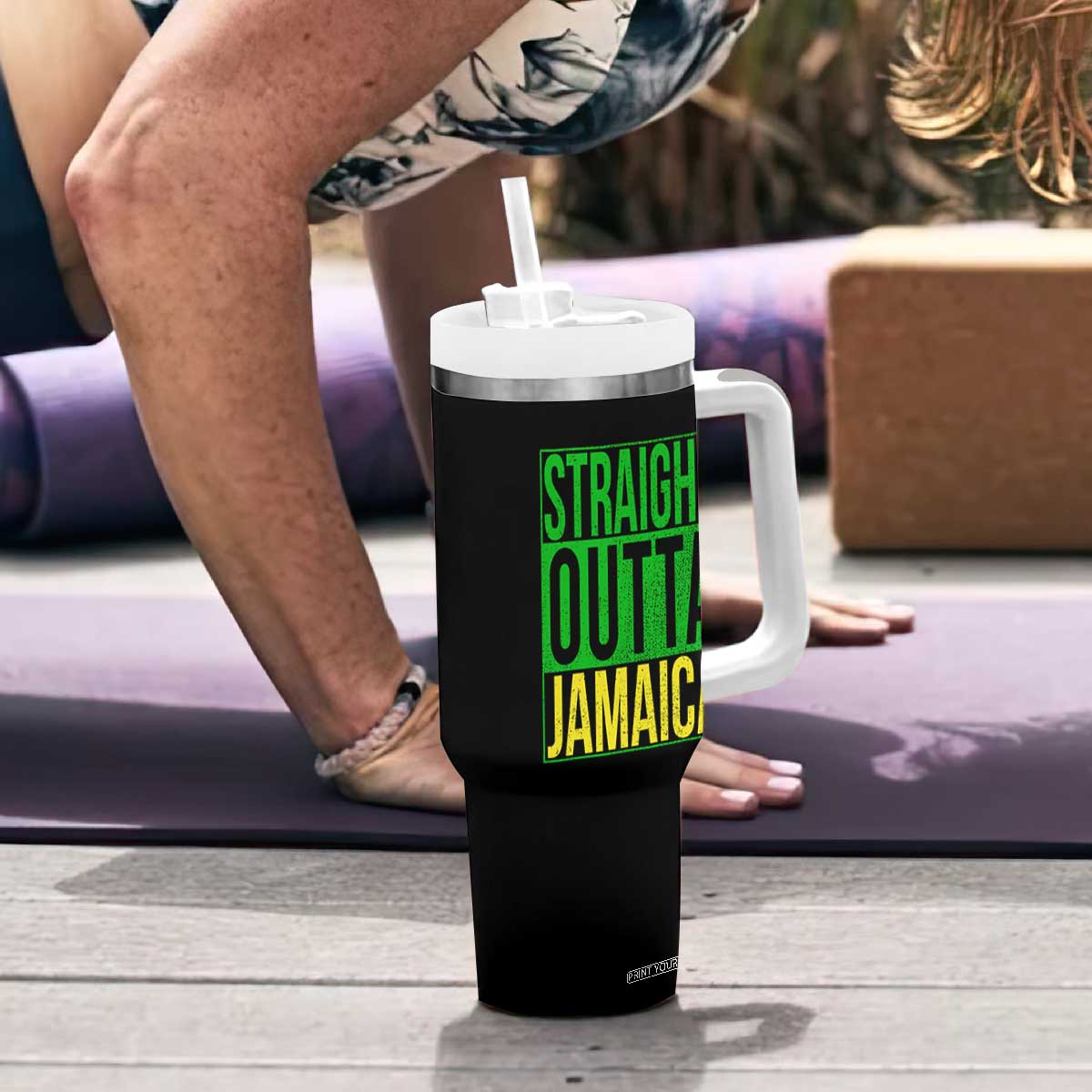 Straight Outta Jamaica Tumbler With Handle Cool Jamaican Travel Vacation TS10 Print Your Wear