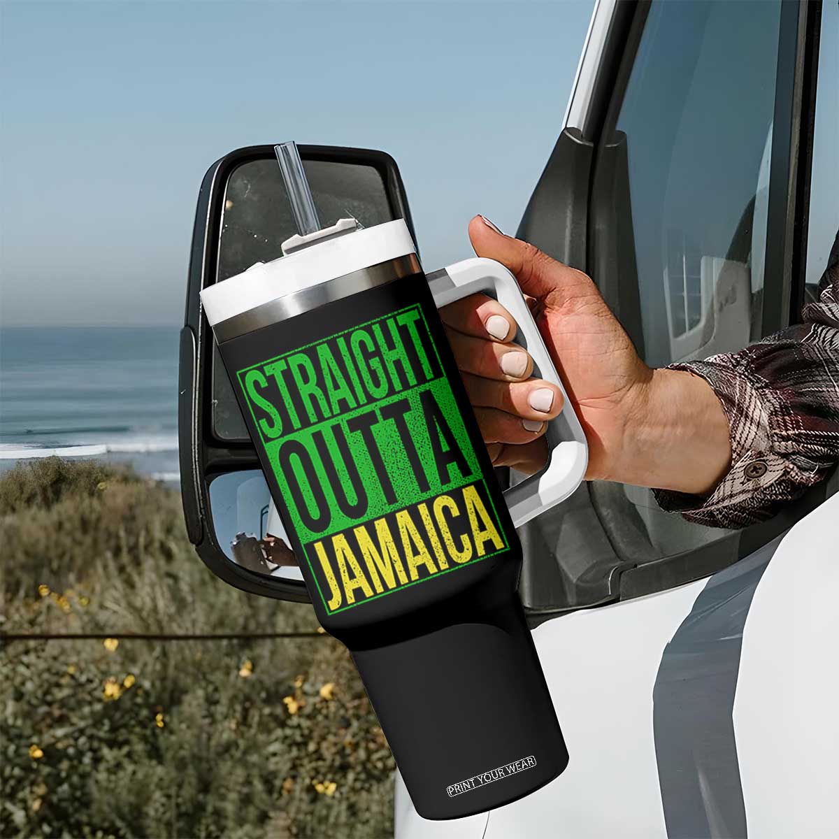 Straight Outta Jamaica Tumbler With Handle Cool Jamaican Travel Vacation TS10 Print Your Wear