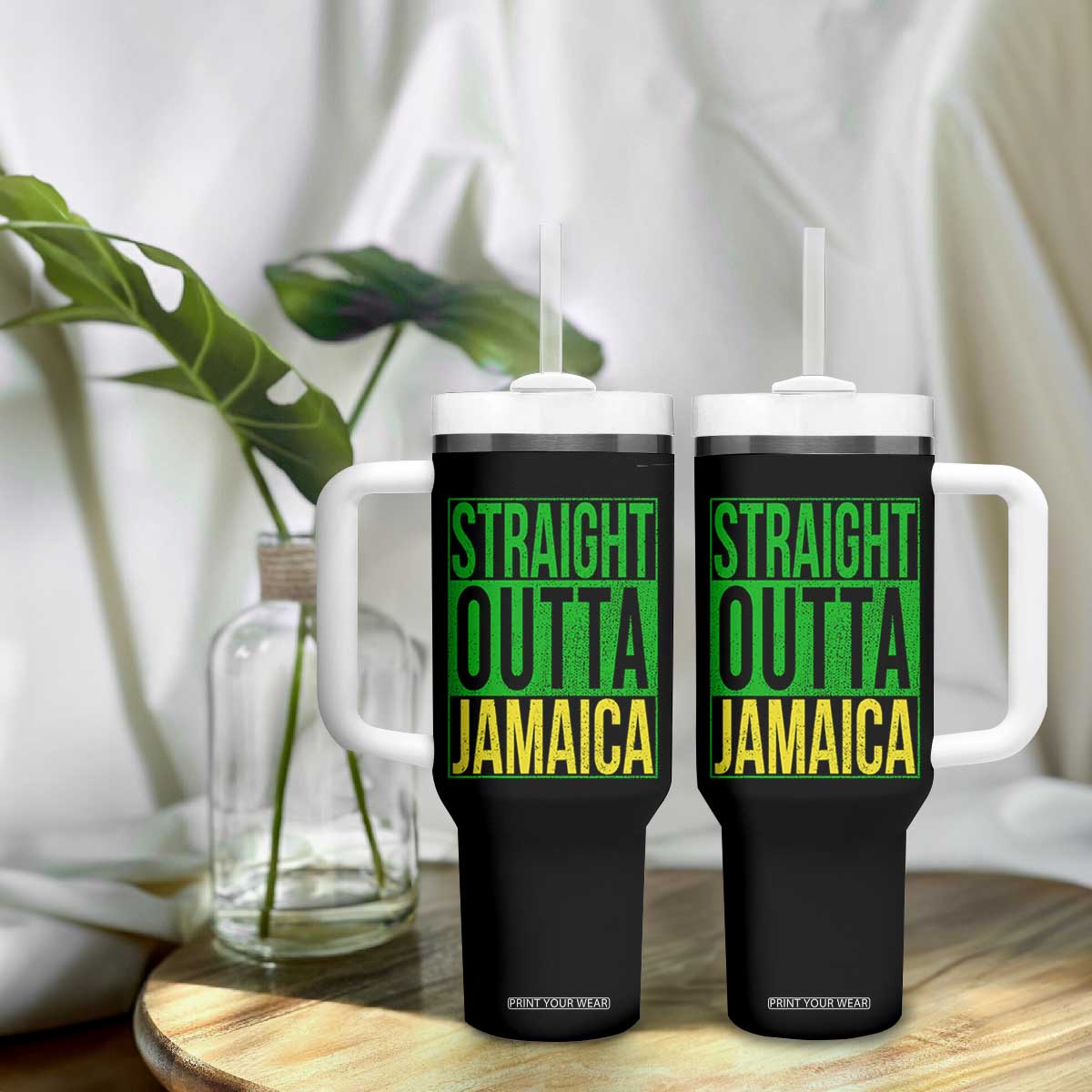 Straight Outta Jamaica Tumbler With Handle Cool Jamaican Travel Vacation TS10 Print Your Wear