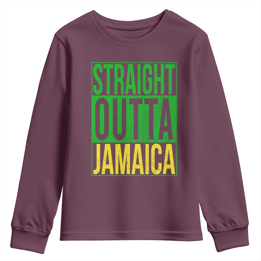 Straight Outta Jamaica Youth Sweatshirt Cool Jamaican Travel Vacation TS10 Maroon Print Your Wear