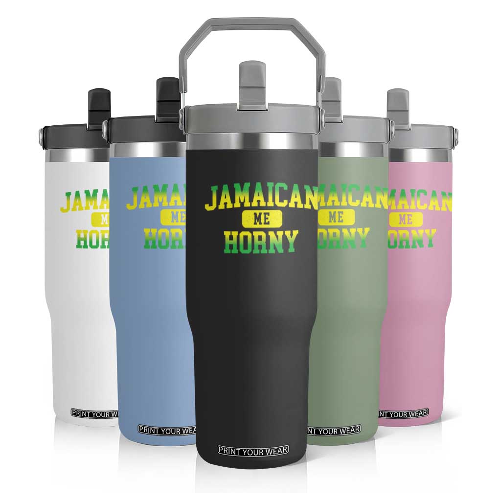 Jamaican Me Horny Flip Straw Tumbler Funny Caribbean Party TS10 Print Your Wear