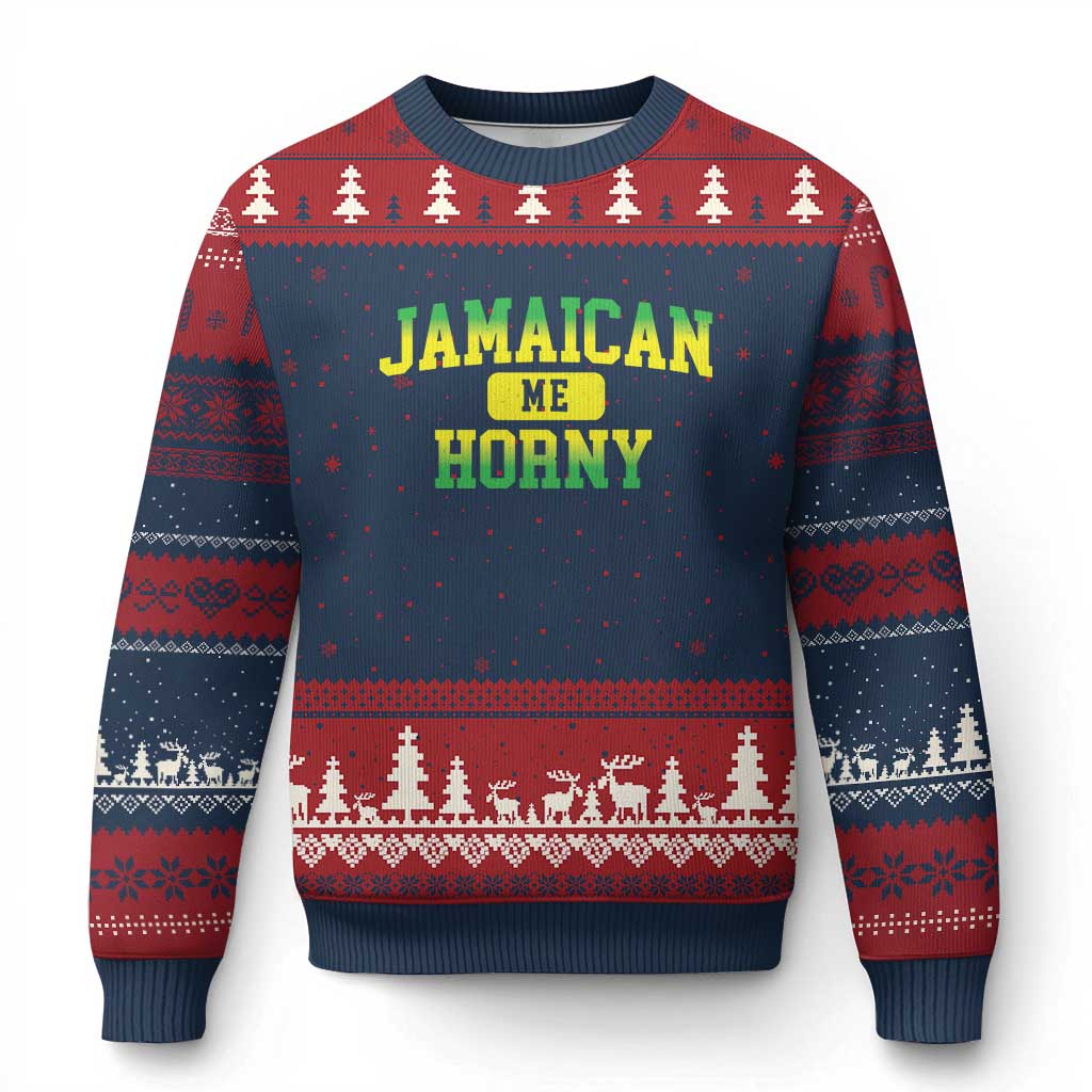 Jamaican Me Horny Ugly Christmas Sweater Funny Caribbean Party TS10 Navy Red Print Your Wear