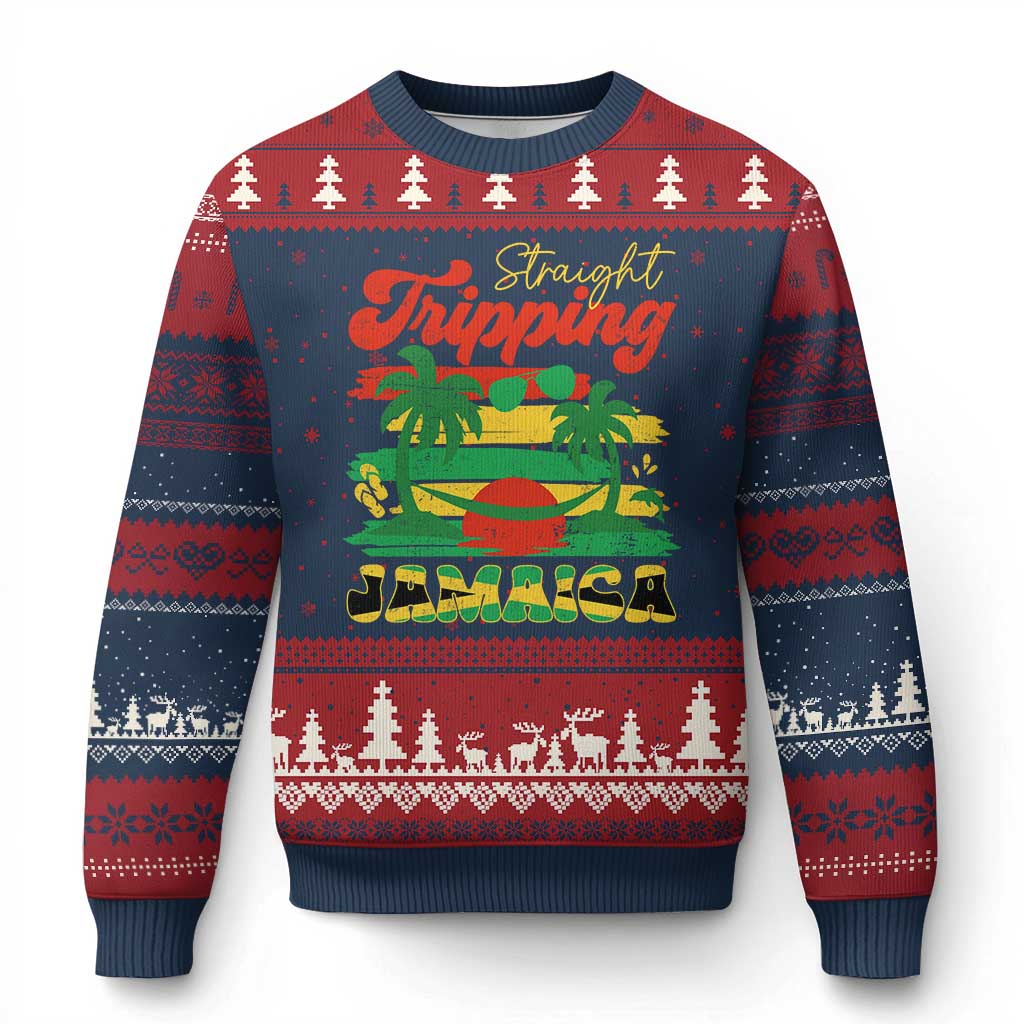 Jamaica Vacation Ugly Christmas Sweater Straight Trippin Jamaica Family Girls Trip TS10 Navy Red Print Your Wear