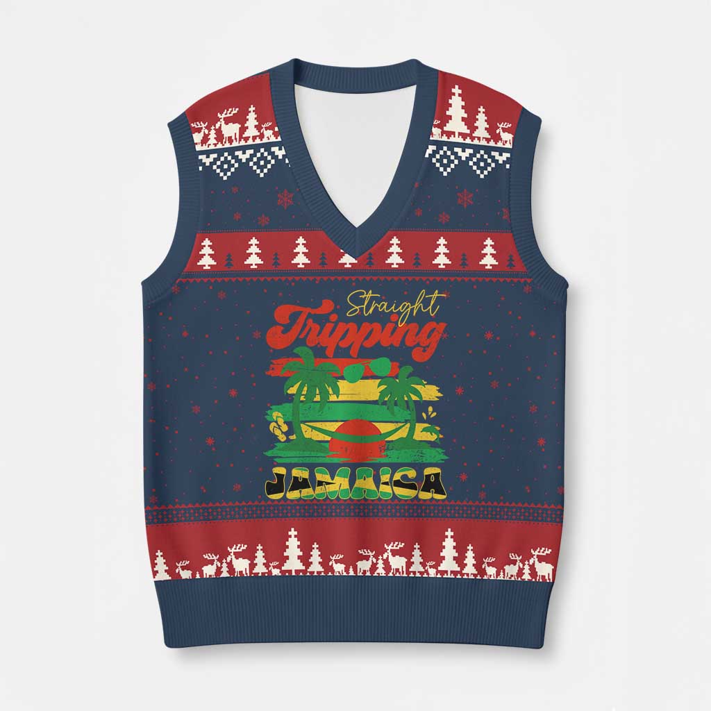 Jamaica Vacation V-Neck Knit Sweater Vest Straight Trippin Jamaica Family Girls Trip TS10 Navy Red Print Your Wear