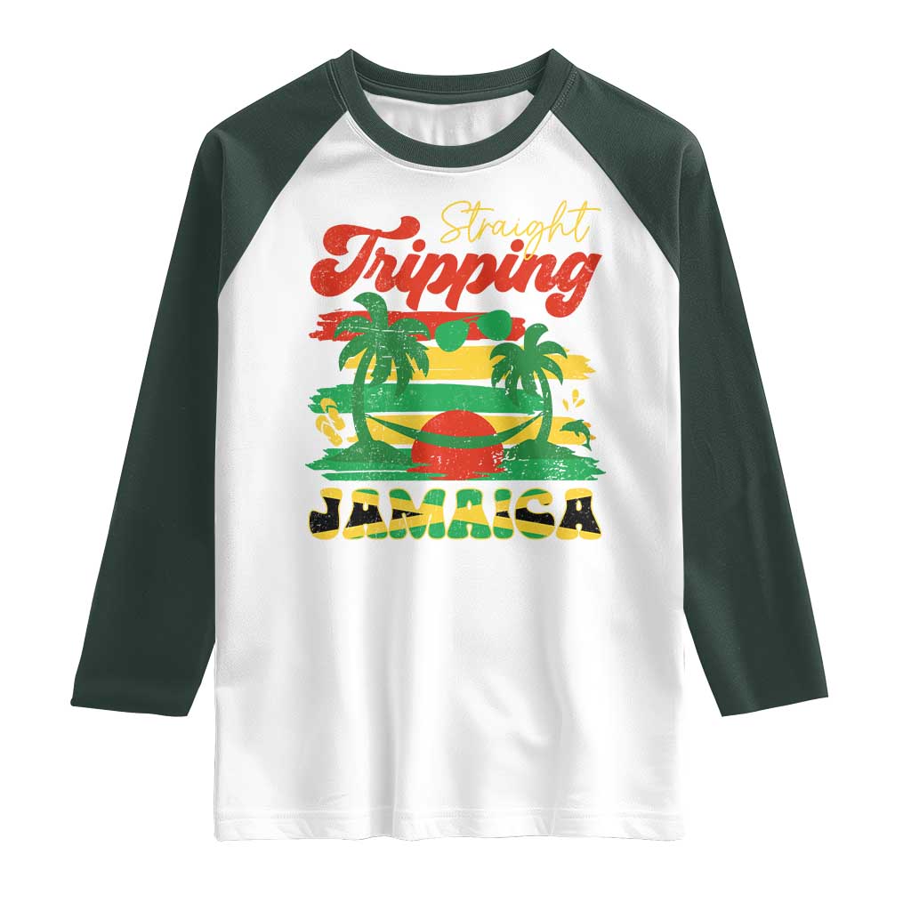 Jamaica Vacation Raglan Shirt Straight Trippin Jamaica Family Girls Trip TS10 White Dark Forest Green Print Your Wear