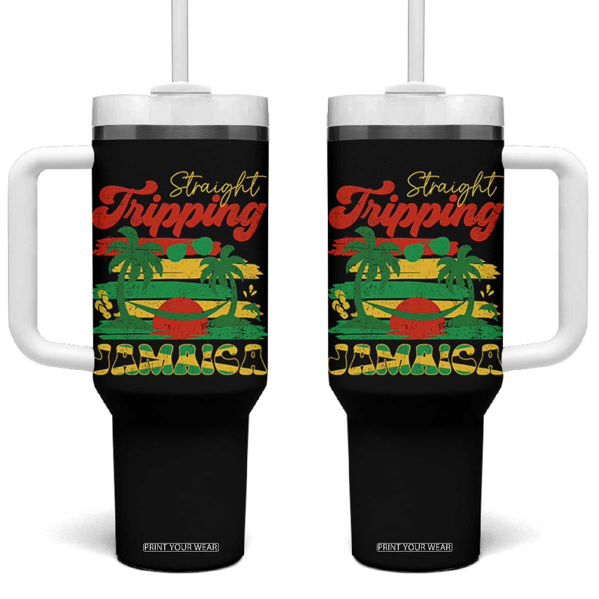 Jamaica Vacation Tumbler With Handle Straight Trippin Jamaica Family Girls Trip TS10 One Size: 40 oz Black Print Your Wear
