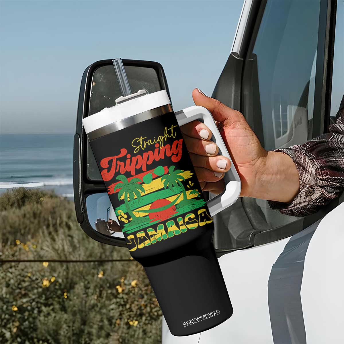 Jamaica Vacation Tumbler With Handle Straight Trippin Jamaica Family Girls Trip TS10 Print Your Wear