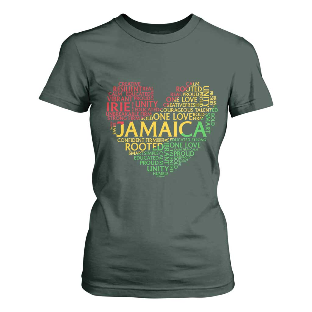 Jamaica Reggae T Shirt For Women One Love Rasta Culture TS10 Dark Forest Green Print Your Wear