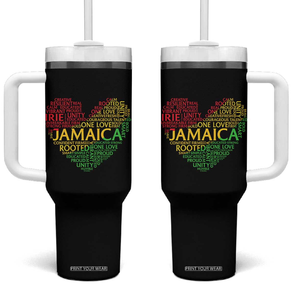 Jamaica Reggae Tumbler With Handle One Love Rasta Culture TS10 One Size: 40 oz Black Print Your Wear