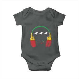 Little Birds Baby Onesie Rastafari Rasta Reggae Music Headphones Jamaican Pride TS10 Dark Heather Print Your Wear
