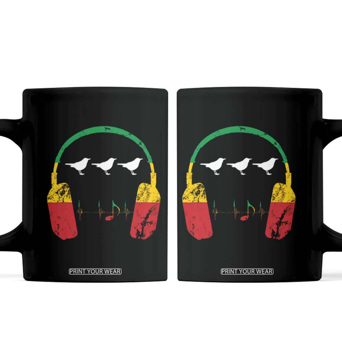 Little Birds Coffee Mug Rastafari Rasta Reggae Music Headphones Jamaican Pride TS10 Black Print Your Wear