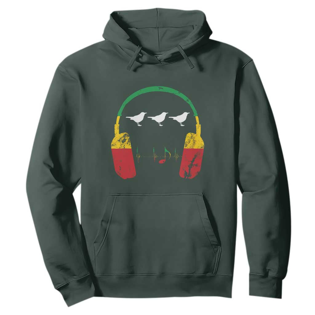 Little Birds Hoodie Rastafari Rasta Reggae Music Headphones Jamaican Pride TS10 Dark Forest Green Print Your Wear