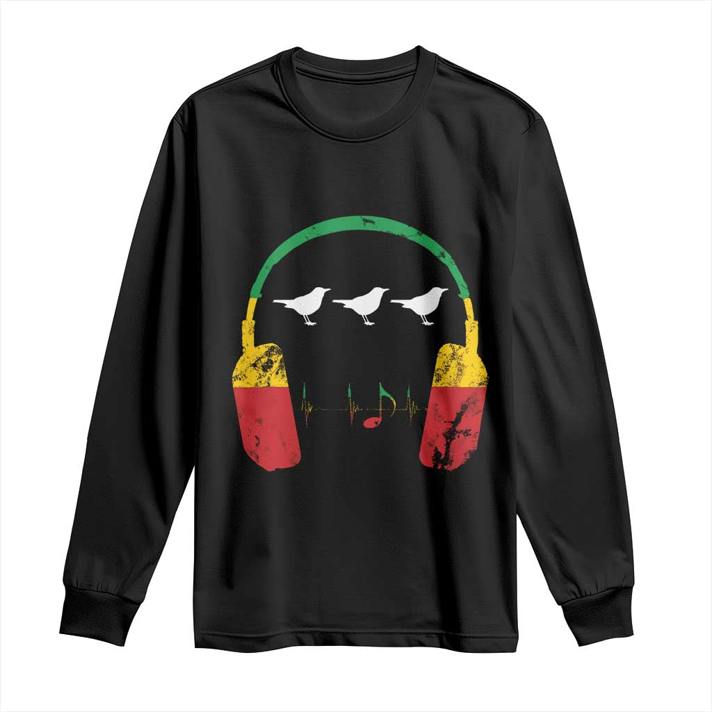 Little Birds Long Sleeve Shirt Rastafari Rasta Reggae Music Headphones Jamaican Pride TS10 Black Print Your Wear