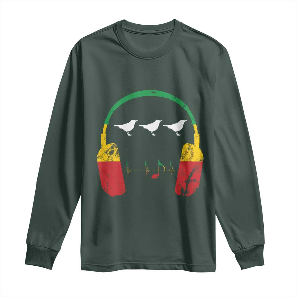 Little Birds Long Sleeve Shirt Rastafari Rasta Reggae Music Headphones Jamaican Pride TS10 Dark Forest Green Print Your Wear