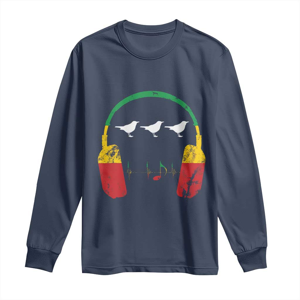 Little Birds Long Sleeve Shirt Rastafari Rasta Reggae Music Headphones Jamaican Pride TS10 Navy Print Your Wear